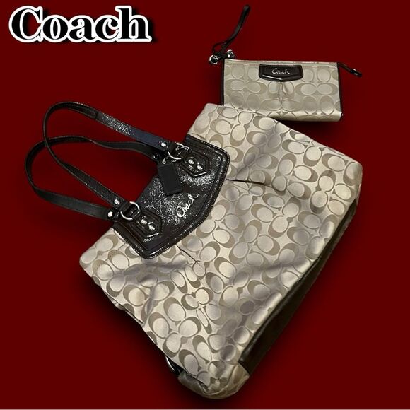 Coach Signature Khaki & Brown Tote Bag + Matching Wallet Set – EUC - Picture 1 of 13